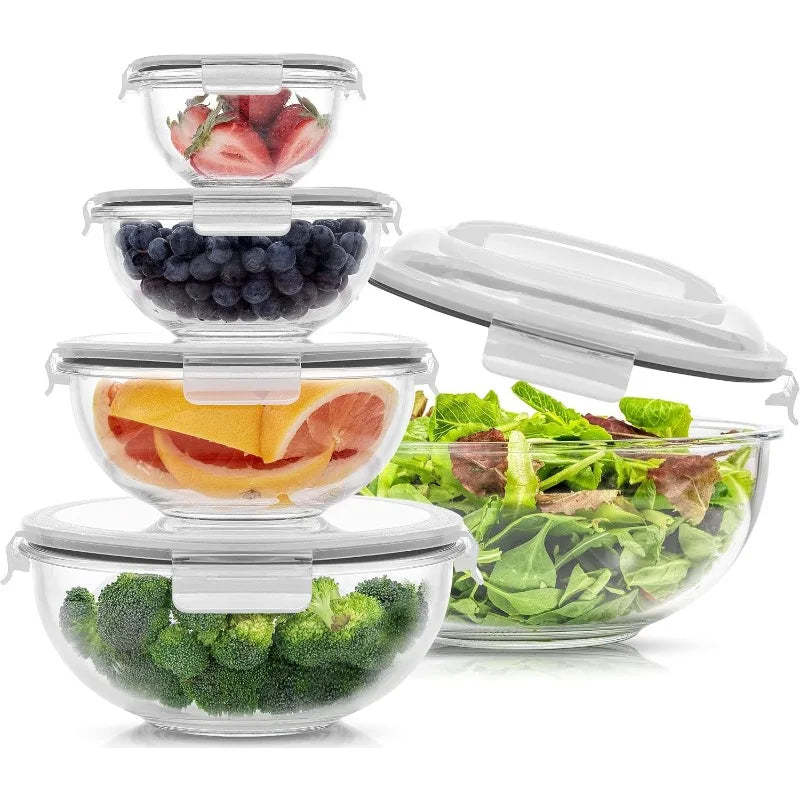 Ensemble de 5 bols en verre de cuisine avec couvercles hermétiques