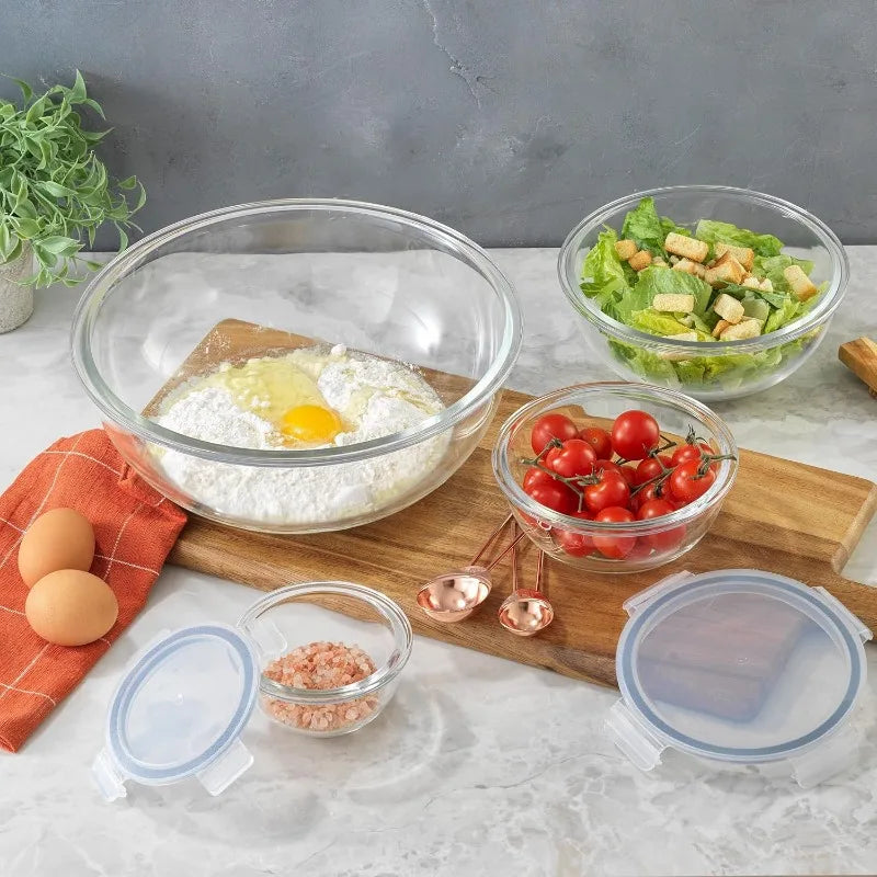 Ensemble de 5 bols en verre de cuisine avec couvercles hermétiques